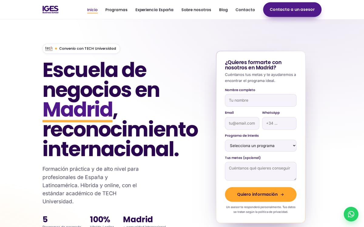 Captura de la web de IGES Business School